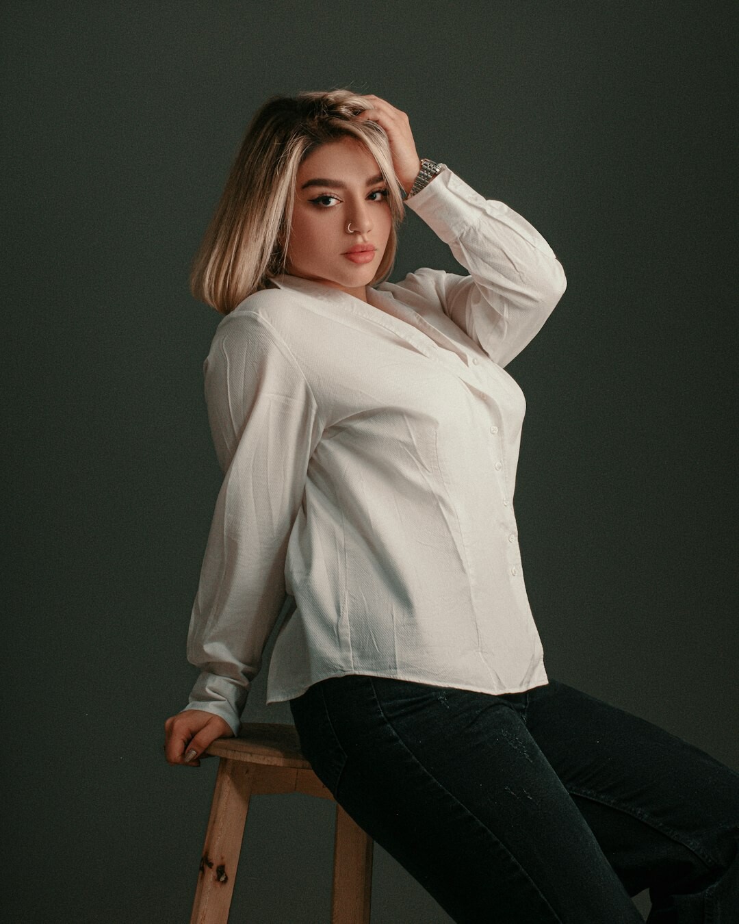 Studio portrait of a woman in business casual attire